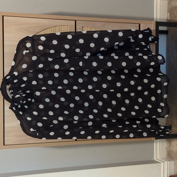 Chiffon Smocked Mock Neck Blouse - Picture 6 of 6